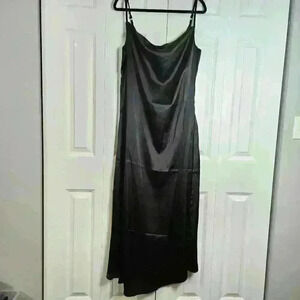 AX Paris Plain Black Slip Dress Slit Bottom Dress Adjustable Straps Size 14 NWT